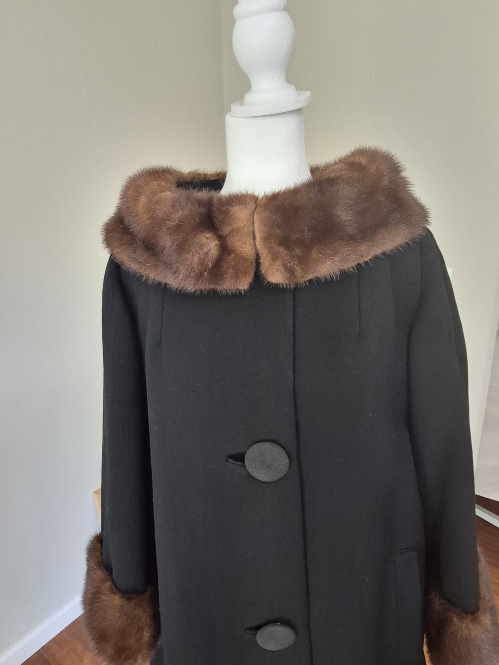 1961 Classic Black Long Wool Overcoat, Lined, Excellent Condition - Picture 6 of 11